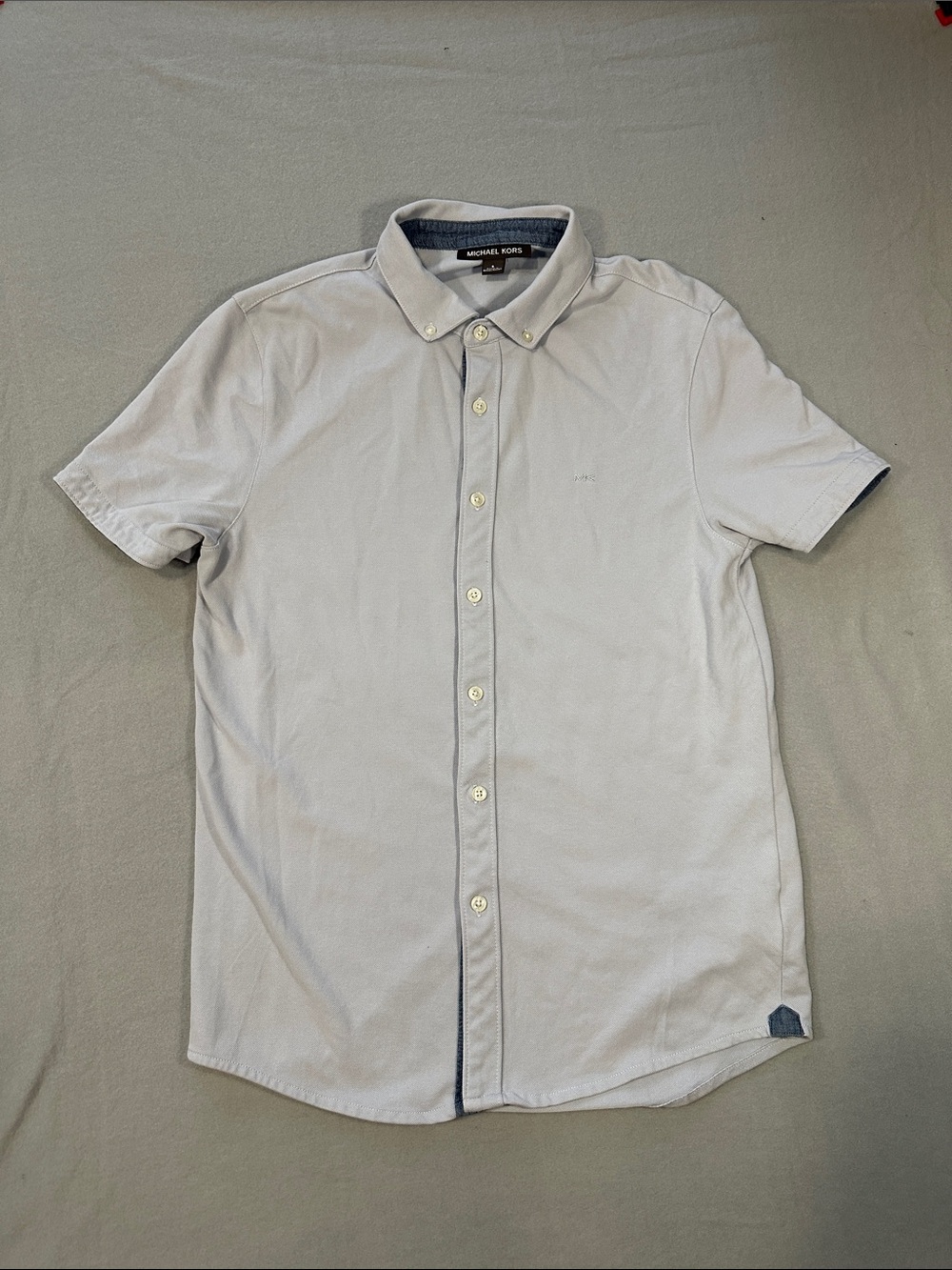 Michael Kors Light Gray Short-Sleeve Button-Down Shirt